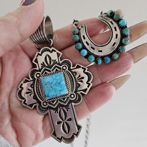 Albert Jake Sterling Cross with KINGMAN TURQUOISE STONE